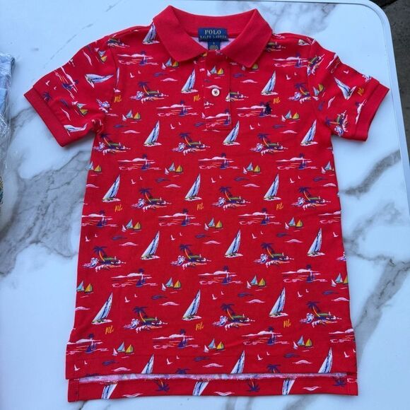 Polo Ralph Lauren Big Boys Sailboat Mesh Polo Shirt Red – Size 5 NWT - Picture 15 of 17